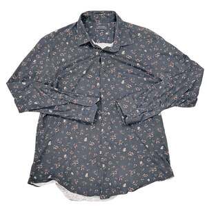 Zara Man Slim Fit Blue Floral Print Long Sleeve Button Down Shirt XL slim fit